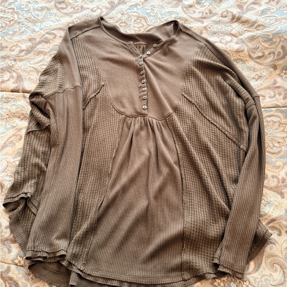 Free People Olive Green Textured Blouse